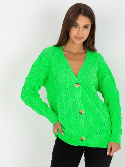 Neonzöld kötött gombos pulóver