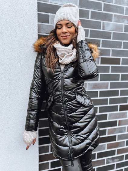 AURORA Fekete fényes hosszú kabát