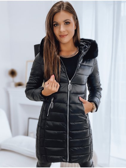 ATENS Fekete fényes steppelt kabát