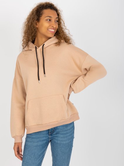 Bézs pulóver kapucnival