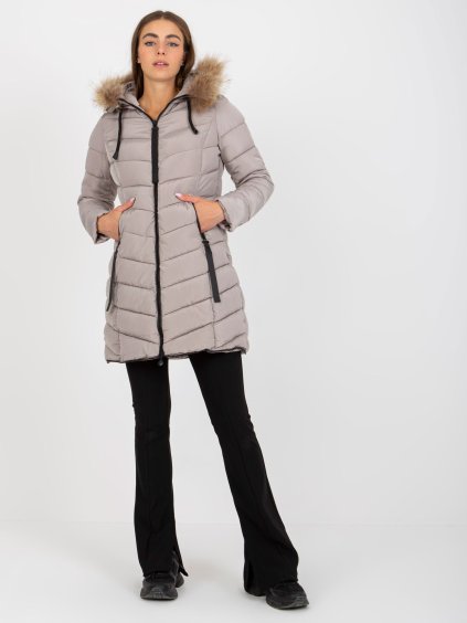 Sötétbézs hosszabb steppelt kabát