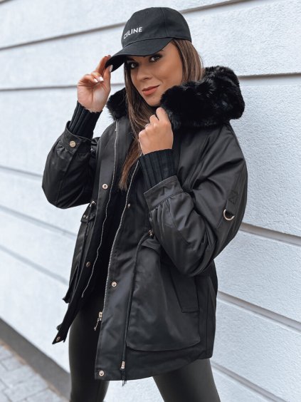 Fekete rövid parka szőrmével TURTI