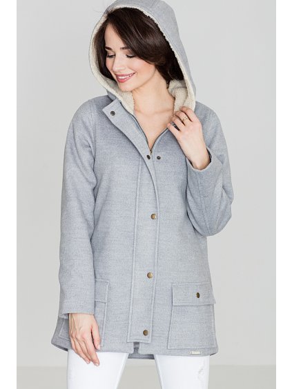 (Méret XL) Női szürke kabát kapucnival