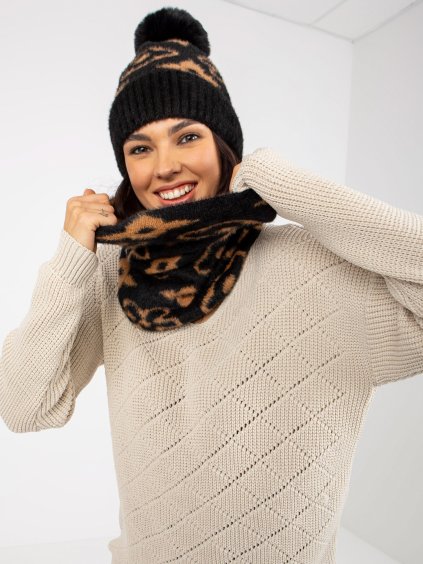 Fekete-barna mintás női sál