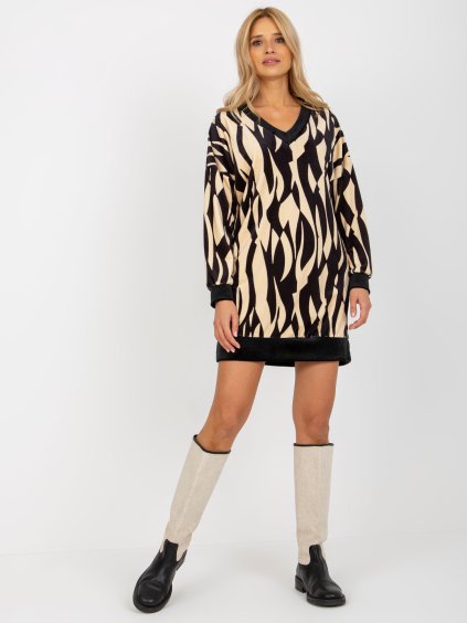 Fekete-bézs mintás velúr ruha
