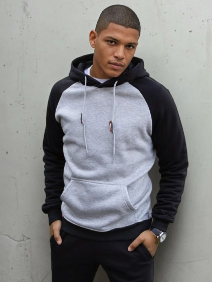 Szürke-fekete kapucnis pulóver