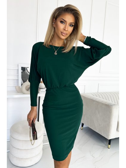 Sötétzöld elegáns midi ruha CELIA