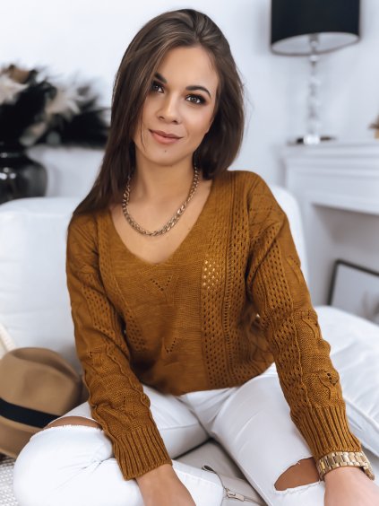 Mustárszínű áttört pulóver DARIA