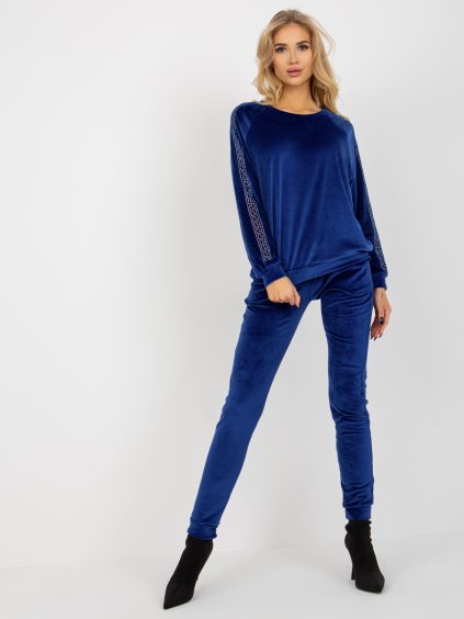 Kobalt velúr szett strasszos applikációval