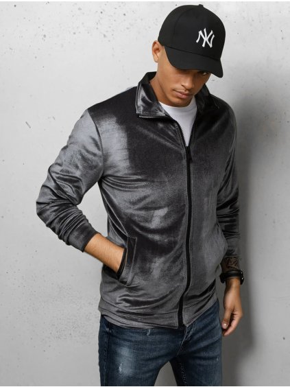 Szürke velúrpulóver cipzárral