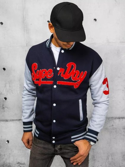 Sötétkék férfi bomber pulóver