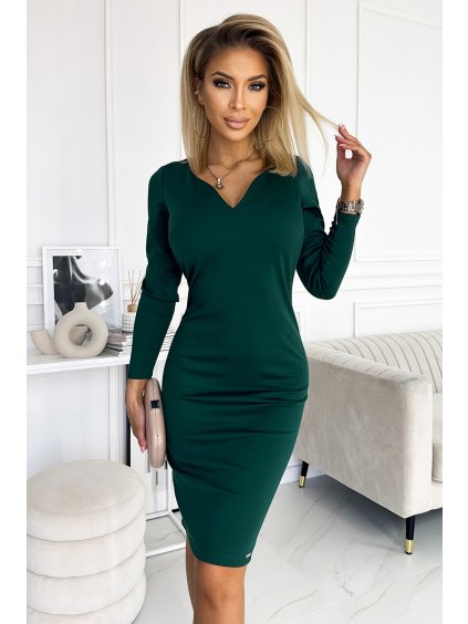 Sötétzöld klasszikus ruha kivágással JUDITA