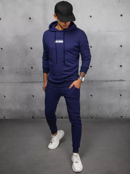 Sötétkék tréningruha nyomatokkal a hátán