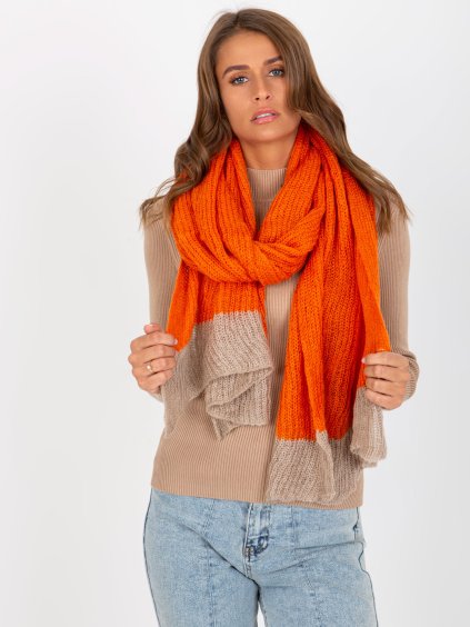 Narancssárga moher sál S bézs szegéllyelszegéllyel