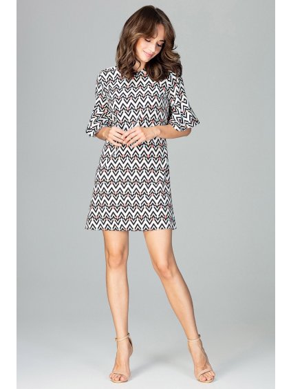 Geometrikus mintás ruha fodros ujjakkal K473 Pattern 97