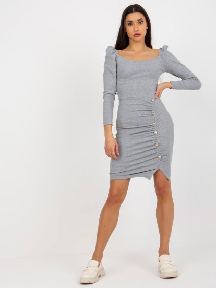 Szürke mini ruha fodros ujjakkal és patentokkal