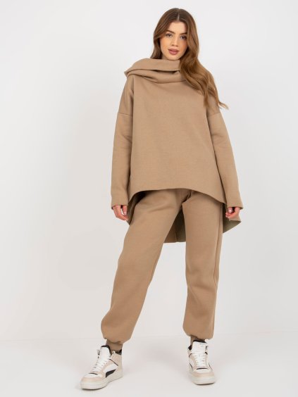 Sötét bézs tréningruha szett hosszított pulóverrel