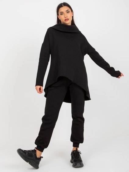 Fekete tréningruha szett hosszított pulóverrel