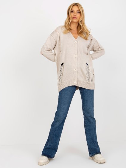 Bézs gombos kardigán lyukakkal