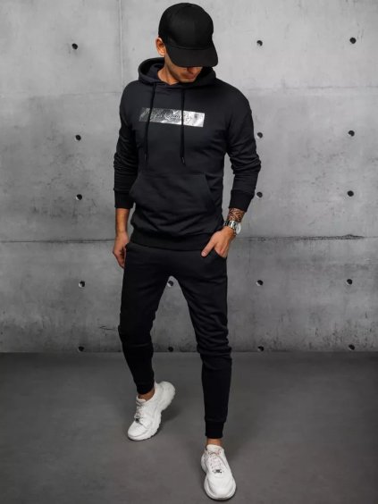 Fekete férfi tréningruha ezüst csíkkal