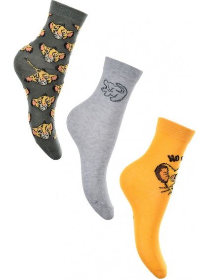 Három csomag The Lion King Simba zokni - khaki/szürke/sárga (Méret 31/34)