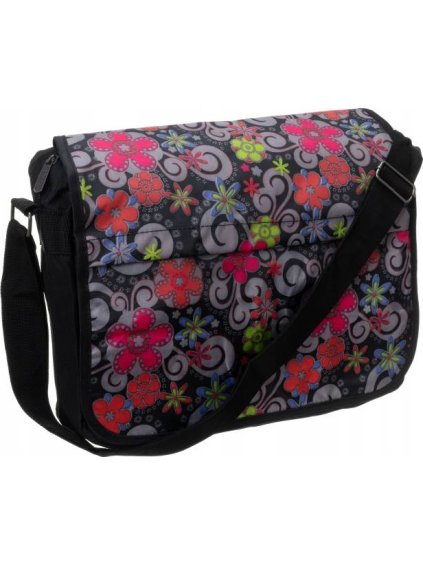 Loren nagy crossbody táska - fekete-piros virágmintás