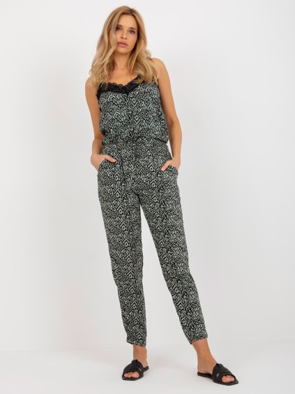 Khaki nyári szövet nadrág mintával