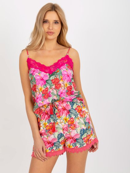 Fukszia mintás csipkés felső