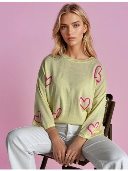 Sárga szív mintás pulóver SWEET HEART