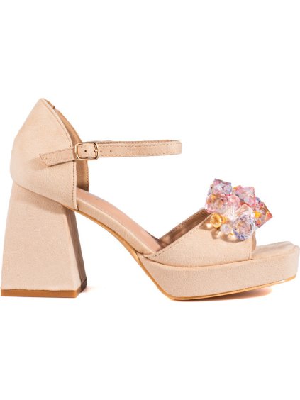 Bézs színű, strasszos sarkú szandál