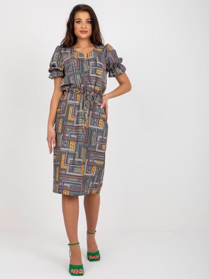 Khaki mintás midi ruha övvel