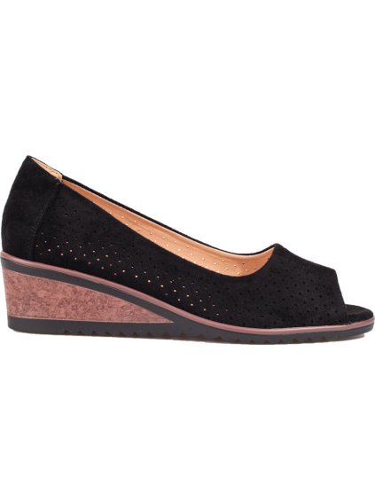 Női szarvasbőr ékcipő Potocki - Fekete