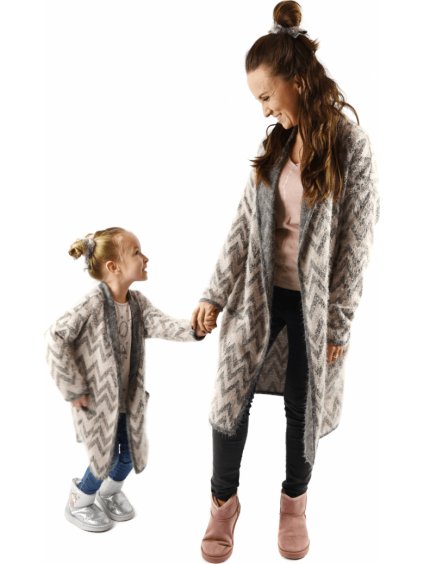 Kardigán anyának és lányának - szürke-krém