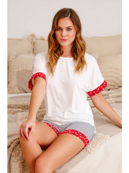 Krém-mintás viszkóz rövid pizsama