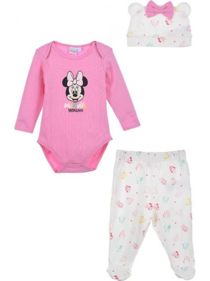 Rózsaszín szett Minnie - body, nadrág, sapka