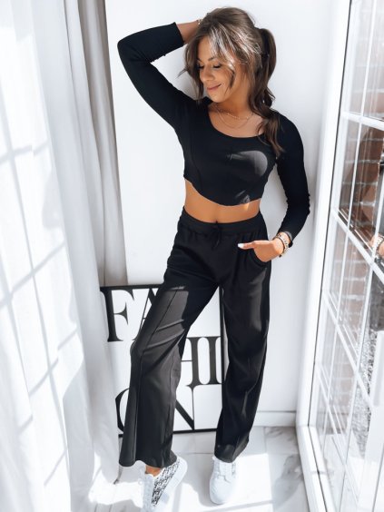 Fekete női nadrág és rövid felső szett EMILIO