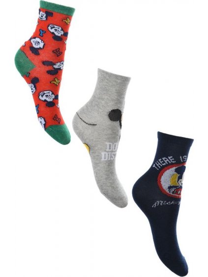 Mickey zokni szett fiúknak - piros, szürke, kék