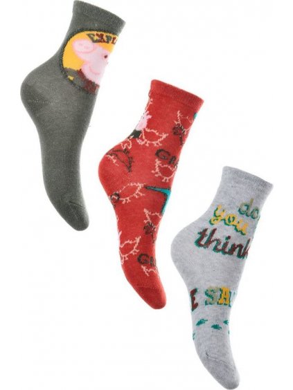 Három csomag Peppa George zokni - khaki, piros, szürke