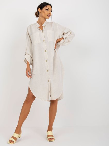 Világos bézs ing midi ruha