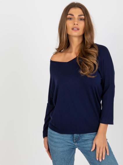 Sötétkék egyszínű 3/4 ujjú blúz (Méret ONE SIZE)