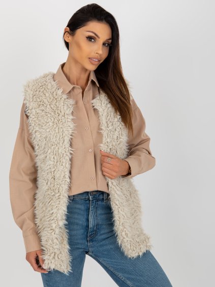 Női bézs szőrös mellény