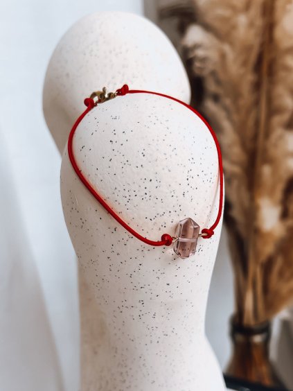 Piros karkötő CRISTAL rózsaszín kővel