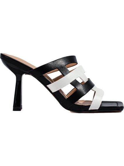 Női fekete-fehér sarkú papucs Shelovet