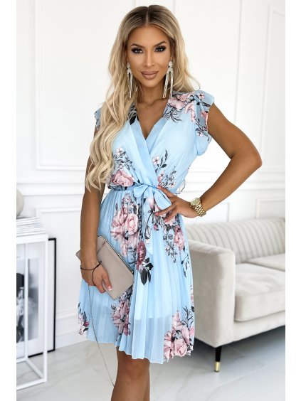 Hajtogatott virágos ruha fodrokkal a vállon EDITH