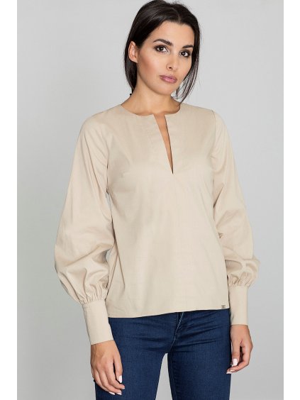 Bézs színű díszített ujjú blúz