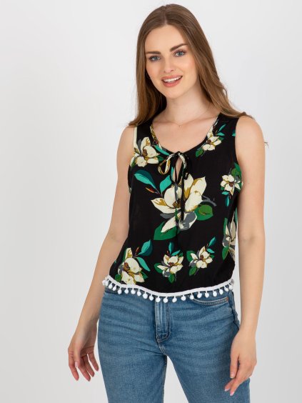 Fekete felső virágmintával