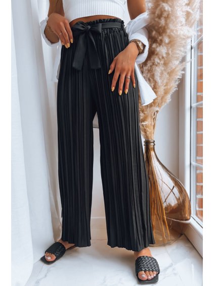 Fekete széles nadrág szélesített szárú szárral RUFFLES