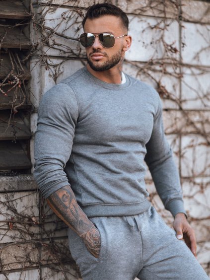 Szürke férfi kapucni nélküli pulóver