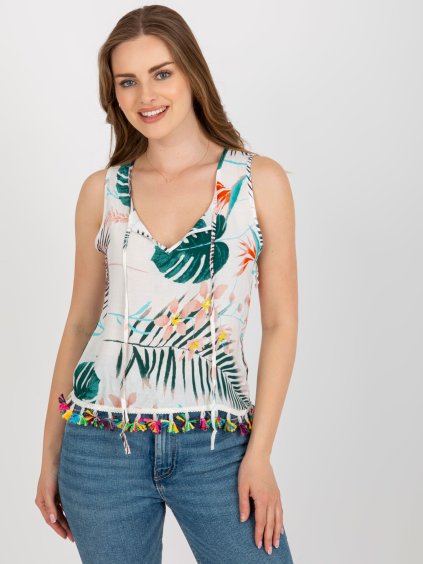 Fehér felső mintával és rojtokkal