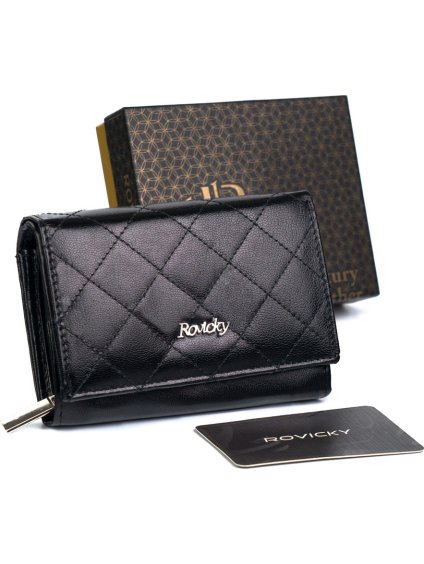 Rovicky fekete női kis steppelt bőr pénztárca V136